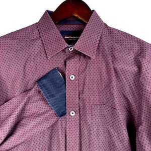Johnston & Murphy Mens Long‎ Sleeve Button Up Shirt Burgundy Pattern Size Large